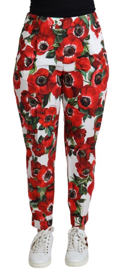 Dolce & Gabbana - Elegant White Poppy Print Tapered Pants