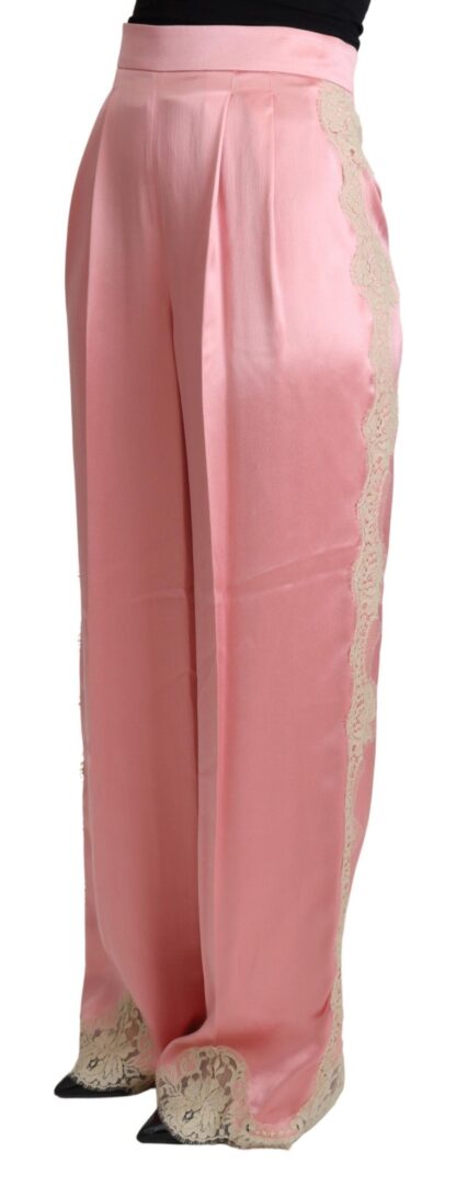 Dolce & Gabbana - Silk Blend Satin Wide-Leg Pants in Pink