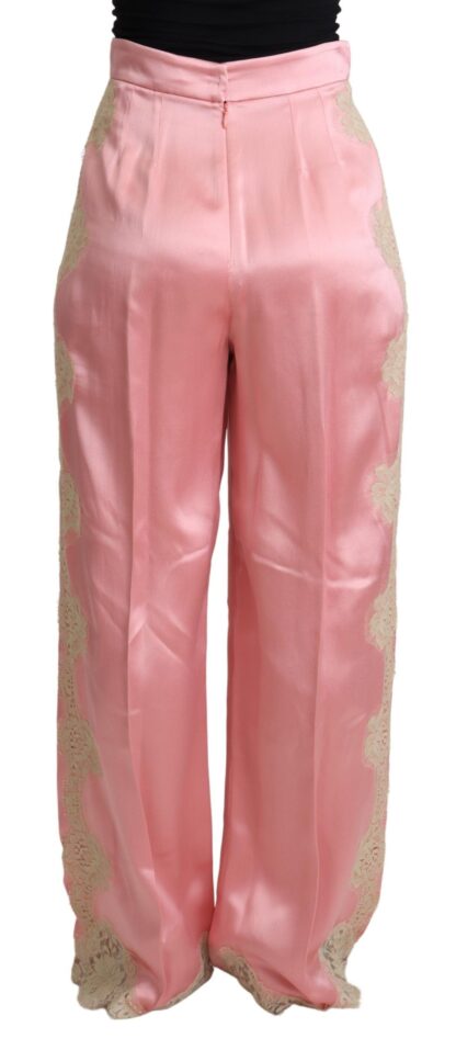 Dolce & Gabbana - Silk Blend Satin Wide-Leg Pants in Pink