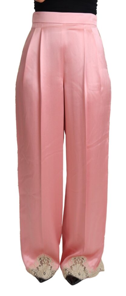 Dolce & Gabbana - Silk Blend Satin Wide-Leg Pants in Pink