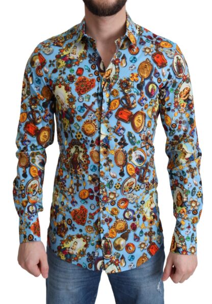 Dolce & Gabbana - Elegant Slim Fit Jewelry Print Cotton Shirt