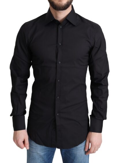 Dolce & Gabbana - Elegant Black Gold Slim Fit Dress Shirt