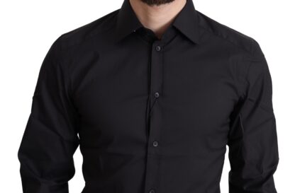 Dolce & Gabbana - Elegant Black Gold Slim Fit Dress Shirt