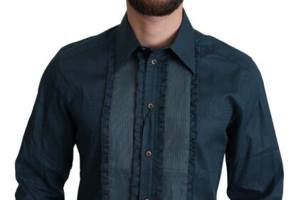 Dolce & Gabbana - Elegant Blue Ruffled Tuxedo Shirt