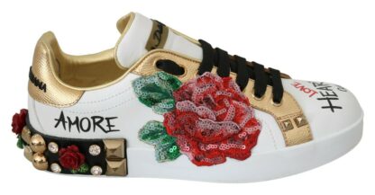 Dolce & Gabbana - Elegant Sequined Floral Leather Sneakers