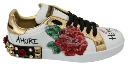 Dolce & Gabbana - Elegant Sequined Floral Leather Sneakers