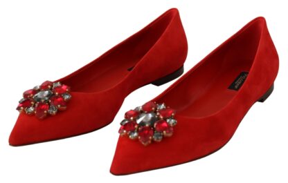 Dolce & Gabbana - Crystal Embellished Red Suede Flats