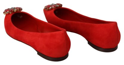 Dolce & Gabbana - Crystal Embellished Red Suede Flats