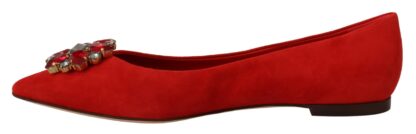 Dolce & Gabbana - Crystal Embellished Red Suede Flats