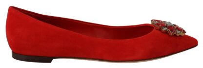 Dolce & Gabbana - Crystal Embellished Red Suede Flats