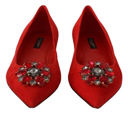 Dolce & Gabbana - Crystal Embellished Red Suede Flats