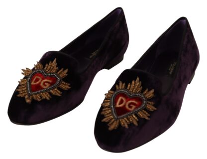 Dolce & Gabbana - Chic Purple Velvet Loafers with Heart Detail