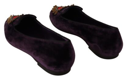 Dolce & Gabbana - Chic Purple Velvet Loafers with Heart Detail