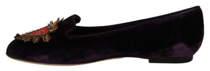 Dolce & Gabbana - Chic Purple Velvet Loafers with Heart Detail