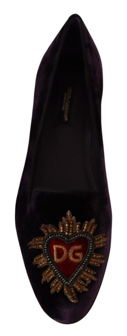 Dolce & Gabbana - Chic Purple Velvet Loafers with Heart Detail