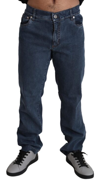 Billionaire Italian Couture - Elegant Embroidered Straight-Cut Denim Jeans