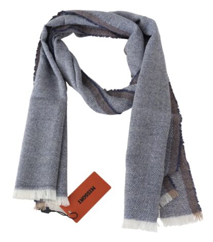 Missoni - Elegant Gray Wool Scarf with Stripes and Fringes