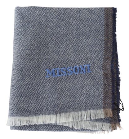 Missoni - Elegant Gray Wool Scarf with Stripes and Fringes