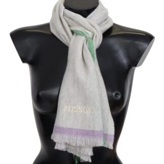 Missoni - Elegant Gray Wool Scarf with Stripes and Fringes