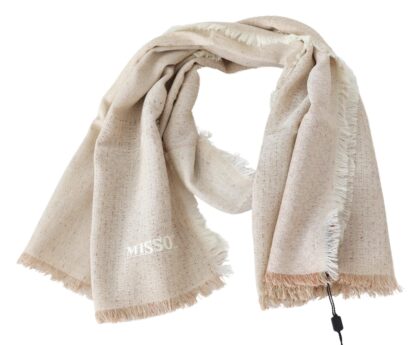 Missoni - Elegant Beige Wool Scarf with Fringes