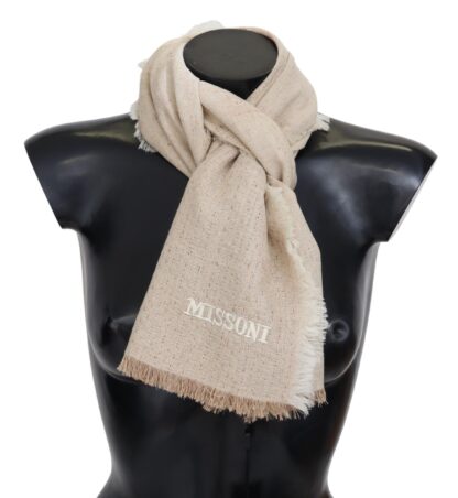 Missoni - Elegant Beige Wool Scarf with Fringes