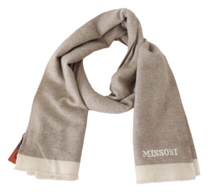 Missoni - Beige Wool Scarf with Signature Embroidery