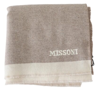 Missoni - Beige Wool Scarf with Signature Embroidery