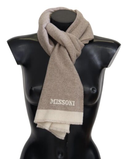 Missoni - Beige Wool Scarf with Signature Embroidery