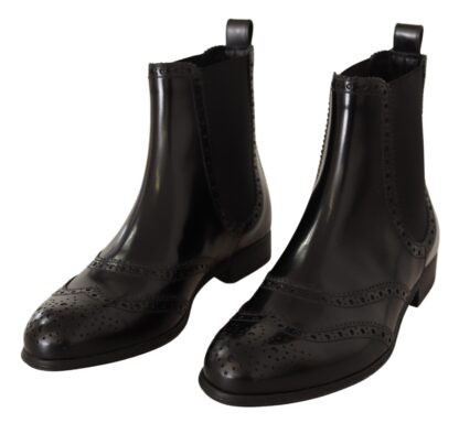 Dolce & Gabbana - Elegant Black Ankle Wingtip Oxford Boots