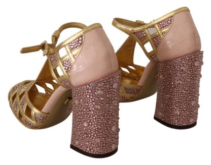 Dolce & Gabbana - Silk-Infused Leather Crystal Pumps in Pink Gold