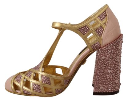 Dolce & Gabbana - Silk-Infused Leather Crystal Pumps in Pink Gold