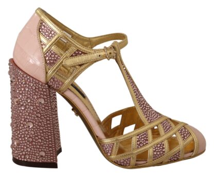 Dolce & Gabbana - Silk-Infused Leather Crystal Pumps in Pink Gold