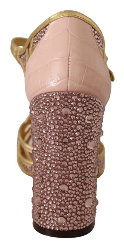 Dolce & Gabbana - Silk-Infused Leather Crystal Pumps in Pink Gold