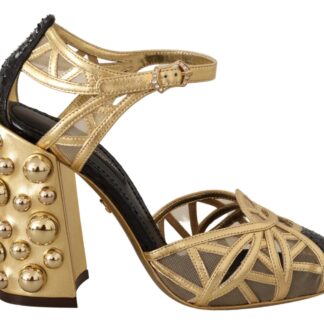 Dolce & Gabbana - Elegant Gold Leather Block Heels with Crystals