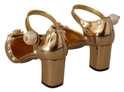 Dolce & Gabbana - Elegant Gold Leather Block Heels with Crystals