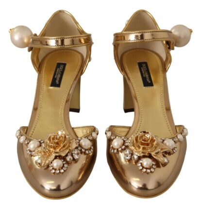 Dolce & Gabbana - Elegant Gold Leather Block Heels with Crystals