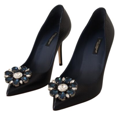 Dolce & Gabbana - Elegant Dark Blue Crystal Leather Pumps