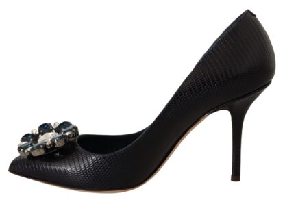 Dolce & Gabbana - Elegant Dark Blue Crystal Leather Pumps