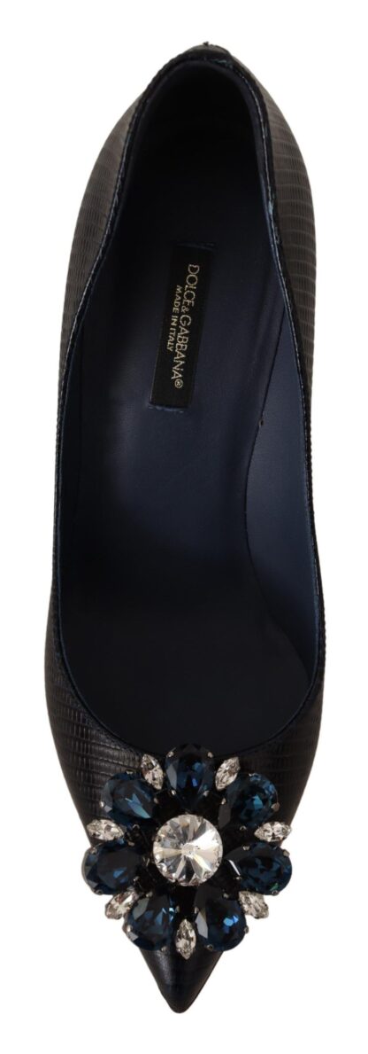 Dolce & Gabbana - Elegant Dark Blue Crystal Leather Pumps