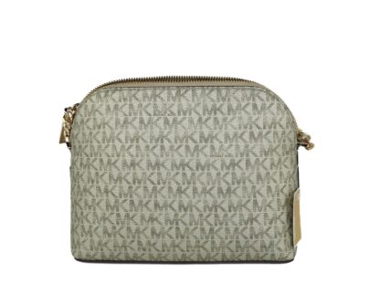 Michael Kors - Jet Set Travel Medium Leather X Cross Dome Crossbody Handbag (Pale Gold Signature/Gold)