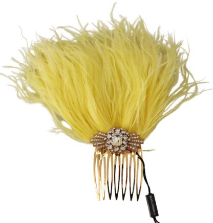 Dolce & Gabbana - Crystal Gold Hair Comb with Yellow Ostrich Feather