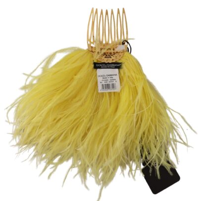 Dolce & Gabbana - Crystal Gold Hair Comb with Yellow Ostrich Feather