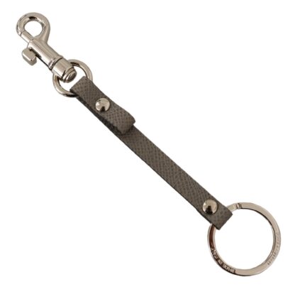 Dolce & Gabbana - Elegant Gray Leather Keyring with Silver Accents