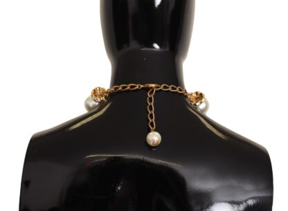 Dolce & Gabbana - Elegant Gold-Tone Faux Pearl Charm Necklace