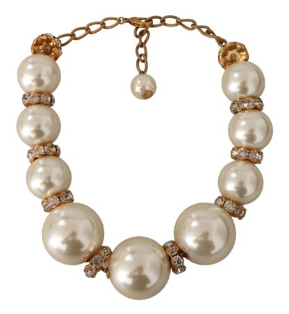 Dolce & Gabbana - Elegant Gold-Tone Faux Pearl Charm Necklace