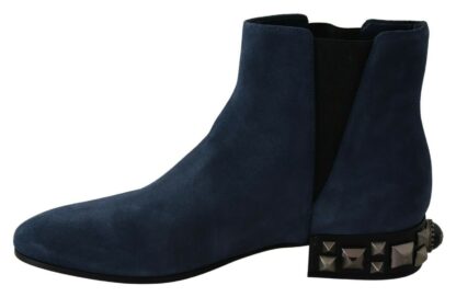 Dolce & Gabbana - Chic Blue Suede Mid-Calf Boots with Stud Details