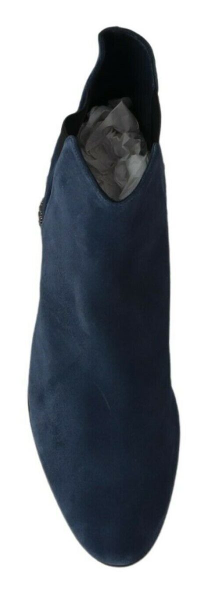 Dolce & Gabbana - Chic Blue Suede Mid-Calf Boots with Stud Details