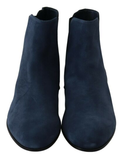 Dolce & Gabbana - Chic Blue Suede Mid-Calf Boots with Stud Details