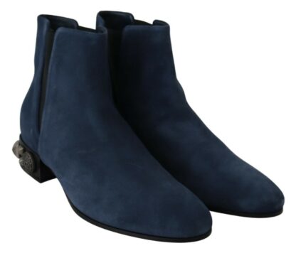 Dolce & Gabbana - Chic Blue Suede Mid-Calf Boots with Stud Details