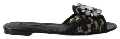 Dolce & Gabbana - Elegant Black Lace Mules with Jewel Flower Detail